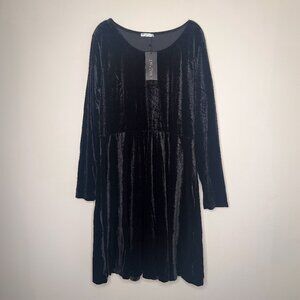 Chigant Long Sleeve Velvet Midi Dress Black XXL